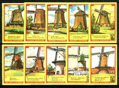Match Box Labels - Windmills series #19 (nos 181-190) very fine unused condition (Molem Lucifers), stamps on windmills