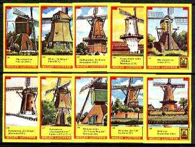 Match Box Labels - Windmills series #25 (nos 241-250) very fine unused condition (Molem Lucifers), stamps on windmills
