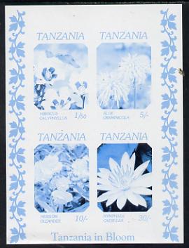 Tanzania 1986 Flowers unmounted mint imperf colour proof of m/sheet in blue & black only (SG MS 478), stamps on , stamps on  stamps on flowers