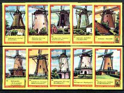 Match Box Labels - Windmills series #34 (nos 331-340) very fine unused condition (Molem Lucifers), stamps on windmills