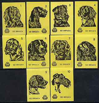 Match Box Labels - complete set of 10 Dogs (set #2 yellow background) very fine unused condition (Yugoslavian Drava series), stamps on dogs
