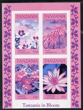 Tanzania 1986 Flowers unmounted mint imperf colour proof of m/sheet in blue, magenta & black only (SG MS 478), stamps on flowers