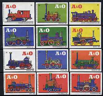 Match Box Labels - complete set of 12 Locomotives superb unused condition (Austrian A & O series), stamps on railways