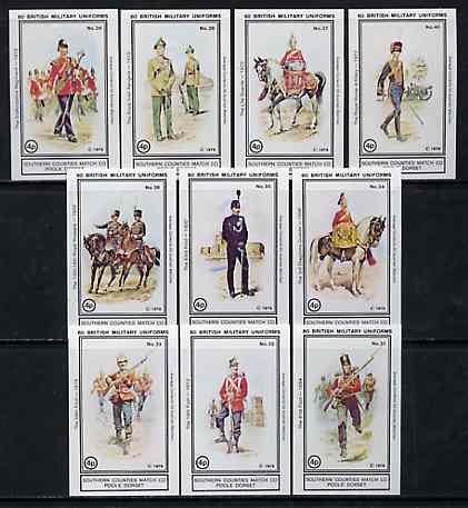 Match Box Labels - British Military Uniforms (Nos 31-40 from set of 60) very fine unused condition (Southern Counties Match Co), stamps on militaria, stamps on uniforms