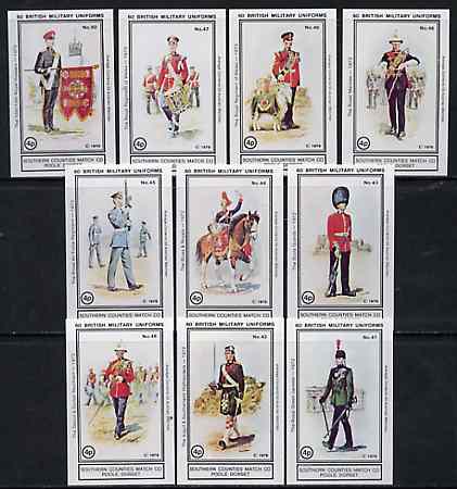 Match Box Labels - British Military Uniforms (Nos 41-50 from set of 60) very fine unused condition (Southern Counties Match Co), stamps on militaria, stamps on uniforms
