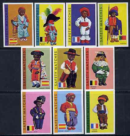 Match Box Labels - complete set of 10 Costumes of the World superb unused condition (Belgian), stamps on costumes