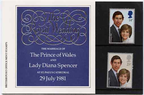 Great Britain 1981 Royal Wedding set of 2 in official presentation pack SG 1160-61, stamps on royalty, stamps on diana, stamps on charles, stamps on 