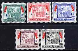 Paraguay 1957 Angel, Soldiers & Flags 5 values from 'Chako Heroes' set unmounted mint, SG 787-91*, stamps on angels    militaria    flags