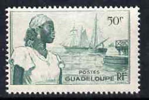 Guadeloupe 1947 Woman & Ships at Port Basse Terre 50c green unmounted mint, SG 213*, stamps on ships    ports