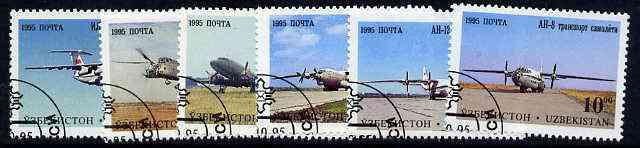 Uzbekistan 1995 Aircraft complete perf set of 6 very fine cds used*, stamps on , stamps on  stamps on aviation, stamps on  stamps on helicopters
