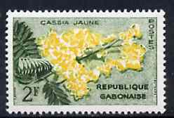 Gabon 1961 Yellow Cassia 2f unmounted mint, SG 177*, stamps on flowers