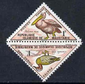 Mauritania 1963 Postage Due - Birds Triangular 1f Pelican se-tenant with 1f Garganey unmounted mint, SG D 179-80, stamps on pelican, stamps on ducks, stamps on triangulars