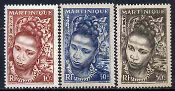 Martinique 1947 Native Woman set of 3 values from def set unmounted mint, SG 231-33*, stamps on women