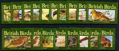Match Box Labels - complete set of 18 Britsh Birds superb unused condition (Duchy Match Co), stamps on birds    thrush    warbler    cuckoo    swallow    goldcrest    robin    tern    kestrel    birds of prey    yellow hammer   oyster catcher    corn crake    magpie    kingfisher    gold finch    blue tit   lapwing    jackdaw    chaffinch