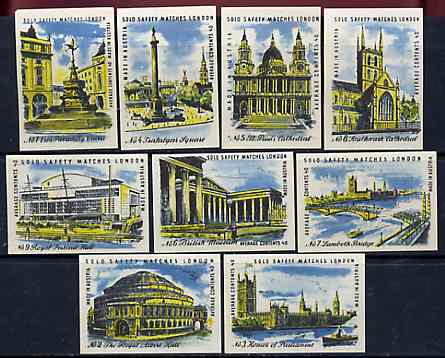 Match Box Labels - complete set of 9 Views of London superb unused condition (Austrian), stamps on london