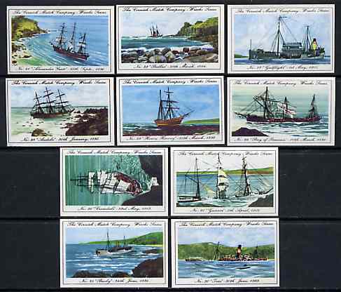 Match Box Labels - 10 Cornish Ship Wrecks (nos 21-30), superb unused condition (Cornish Match Co issued July 1970), stamps on , stamps on  stamps on shipwrecks, stamps on disasters, stamps on rescue