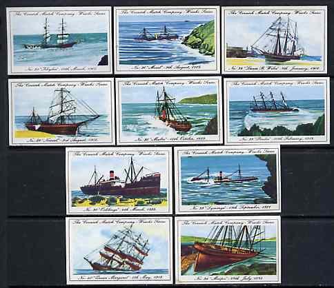 Match Box Labels - 10 Cornish Ship Wrecks (nos 31-40), superb unused condition (Cornish Match Co issued July 1970), stamps on shipwrecks, stamps on disasters, stamps on rescue