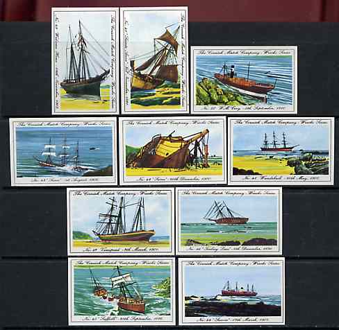 Match Box Labels - 10 Cornish Ship Wrecks (nos 41-50), superb unused condition (Cornish Match Co issued July 1970), stamps on shipwrecks, stamps on disasters, stamps on rescue