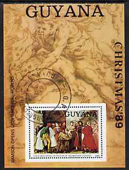 Guyana 1989 Christmas $2.55 (Paintings by Rubens &Tiziano) m/sheet very fine cto used , stamps on arts     christmas     rubens    titian, stamps on renaissance