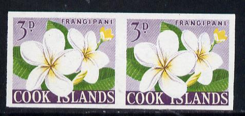 Cook Islands 1963 def 3d Frangipani Flower in unmounted mint imperf pair (as SG 165), stamps on flowers