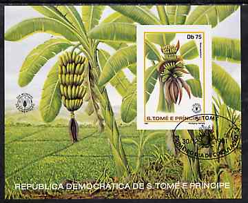 St Thomas & Prince Islands 1981 Fruit imperf 75Db m/sheet (Bananas) very fine cto used Mi BL 79B, stamps on fruit    bananas