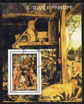 St Thomas & Prince Islands 1989 Christmas 25Db m/sheet (Painting by Rubens) very fine cto used Mi BL 225, stamps on christmas    arts    rubens, stamps on renaissance
