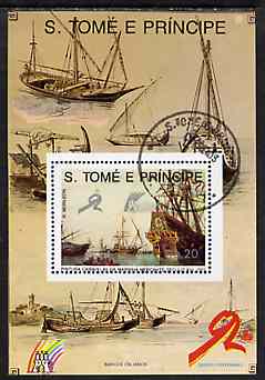 St Thomas & Prince Islands 1989 Ships 20 Db m/sheet #1 (16th Cent Merchantman) very fine cto used Mi BL 203, stamps on ships