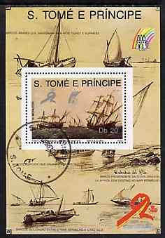 St Thomas & Prince Islands 1989 Ships 20 Db m/sheet #2 (16th Cent Merchantman) very fine cto used Mi BL 204, stamps on ships
