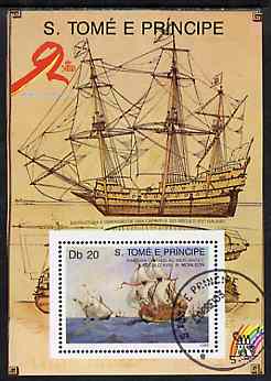 St Thomas & Prince Islands 1989 Ships 20 Db m/sheet #3 (18th Cent Merchantman) very fine cto used Mi BL 205, stamps on ships