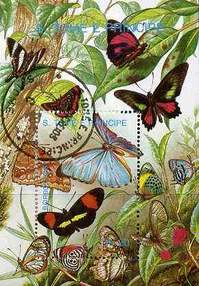 St Thomas & Prince Islands 1989 Butterflies m/sheet #3 very fine cto used , stamps on , stamps on  stamps on butterflies