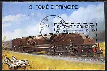 St Thomas & Prince Islands 1989 Locomotives 50Db m/sheet (Garratt) very fine cto used Mi BL 208, stamps on , stamps on  stamps on railways, stamps on big locos