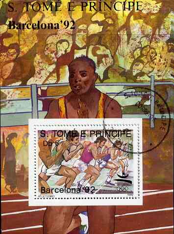 St Thomas & Prince Islands 1989 Barcelona 92 5Db m/sheet (Running) very fine cto used Mi BL 197, stamps on olympics     running