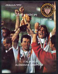 St Thomas & Prince Islands 1990 Football World Cup 50Db perf m/sheet (German Team Holding Trophy) very fine cto used, stamps on football, stamps on sport
