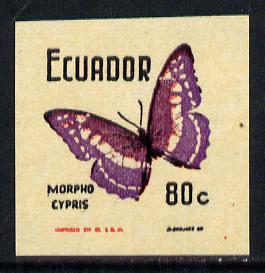 Ecuador 1970 Butterflies 80c (Morpho Cypris) unmounted mint imperf with uncoloured background (as SG 1396)*, stamps on butterflies