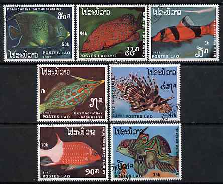 Laos 1987 Fishes complete set of 7 fine cto used, SG 1024-30*, stamps on , stamps on  stamps on fish