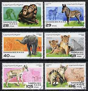 Sahara Republic 1996 Wild Animals complete perf set of 6 very fine cto used, stamps on animals, stamps on elephants, stamps on zebras, stamps on lions, stamps on cats, stamps on apes    , stamps on zebra