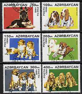 Azerbaijan 1996 Dogs perf set of 6 very fine cto used*, stamps on dogs , stamps on  gsd , stamps on basset      collie     bull terrier      boxer       cocker spaniel