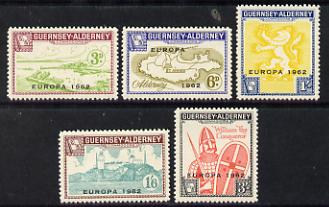 Guernsey - Alderney 1962 Europa overprint on def set of 5 unmounted mint, Rosen CSA 1-5 , stamps on europa, stamps on lighthouses, stamps on maps, stamps on arms, stamps on heraldry