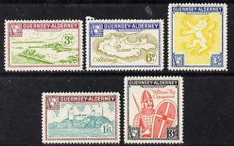 Guernsey - Alderney 1962 defs set of 5 (Lighthouse & Harbour, Map, Arms & William the Conqueror) unmounted mint, stamps on lighthouses     maps    arms, stamps on heraldry