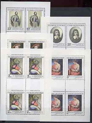 Czechoslovakia 1977 Paintings (12th series) set of 5 each in unmounted mint sheetlets of 4 plus 2 blank labels, SG 2375-79, Mi 2413-17, stamps on arts