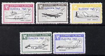 Guernsey - Alderney 1965 Europa overprint on Aircraft set of 5 unmounted mint Rosen CSA 46-50, stamps on aviation, stamps on europa