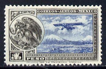 Mexico 1929 Farman F.190 (plus Eagle with Snake on Cactus) 1p blue & black (inv wmk) unmounted mint SG 474*, stamps on aviation, stamps on farman, stamps on eagle, stamps on birds of prey, stamps on snake, stamps on cacti, stamps on snake, stamps on snakes, stamps on 