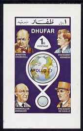 Dhufar 1972 Heads of State & Space Achievements imperf souvenir sheet opt'd APOLLO 17 unmounted mint, stamps on space    constitutions    kennedy     churchill     telescope    de gaulle    personalities      communications