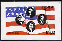 Eynhallow 1976 USA Bicentenary (US Presidents & Flag) imperf souvenir sheet optd for First Man On The Moon in red unmounted mint, stamps on personalities     americana     flags     kennedy    lincoln     space    usa-presidents