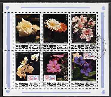 North Korea 1991 Flowers sheetlet containing complete set of 6 values very fine cto used, see after SG N3099, stamps on flowers, stamps on orchids