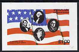 Eynhallow 1976 USA Bicentenary (US Presidents & Flag) imperf souvenir sheet optd for First Man On The Moon in black unmounted mint, stamps on personalities     americana     flags     kennedy    lincoln     space    usa-presidents