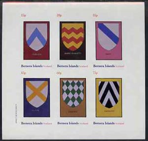Bernera 1982 Heraldry #2 (Chevron, Saltire, Bend, etc) imperf set of 6 values (15p to 75p) unmounted mint, stamps on heraldry, stamps on arms