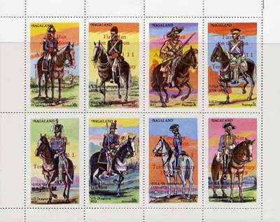 Nagaland 1976 USA Bicentenary (Military Uniforms - On Horseback) complete perf  set of 8 values opt'd First Man on the Moon in red unmounted mint, stamps on militaria     americana    horses    space, stamps on uniforms