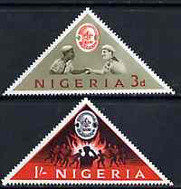 Nigeria 1963 11th World Scout Jamboree unmounted mint set of 2 triangulars, SG 133-34, stamps on scouts       triangulars