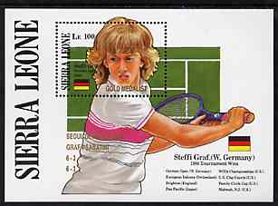 Sierra Leone 1988 Steffi Graf's Grand Slam Tennis Victories unmounted mint m/sheet opt'd 'Seoul Olympics - Graf v Sabatini' in gold, SG MS 1193, stamps on sport, stamps on tennis    